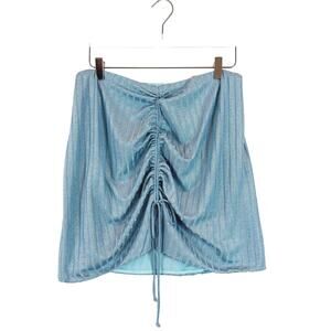Show Me Your Mumu Women Ruched Front Blue Sparkle Mini Skirt Size XXL Disco Glam